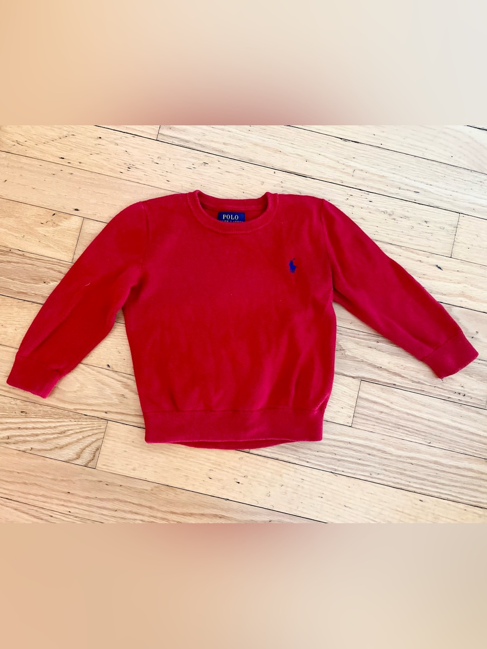 Polo Ralph Lauren Red Crewneck Sweater with Navy Pony Logo 3T